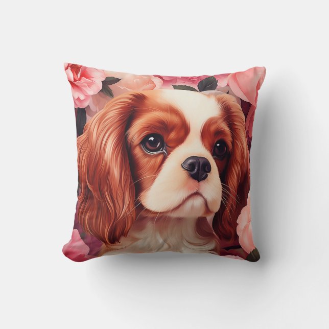 Cavalier King Charles Spaniel in Rose Kissen (Vorderseite)