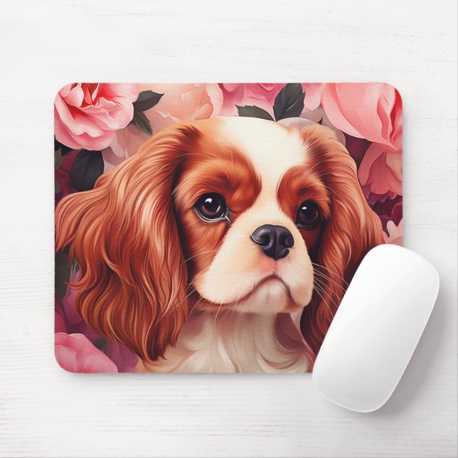 Cavalier King Charles Spaniel in Rose Mousepad (Mit Mouse)