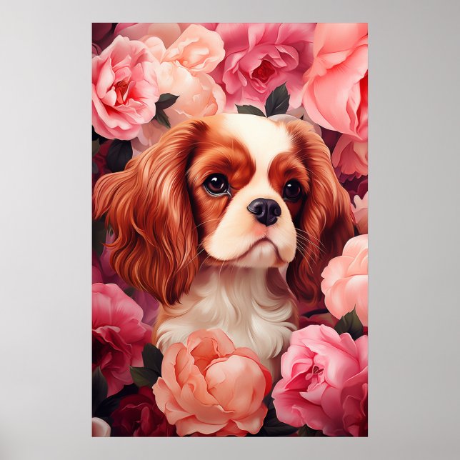 Cavalier King Charles Spaniel in Rose Poster (Vorne)