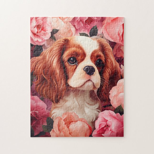 Cavalier King Charles Spaniel in Rose Puzzle (Vertikal)