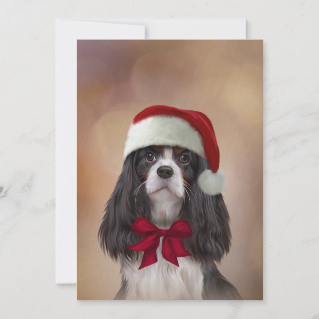 Cavalier King Charles Spaniel in rotem Hut des Wei Einladung (Vorderseite)