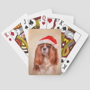 Cavalier King Charles Spaniel in rotem Hut des Wei Spielkarten