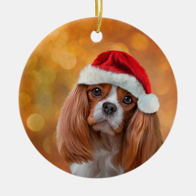 Cavalier King Charles Spaniel in rotem Hut von San Keramik Ornament (Vorne)