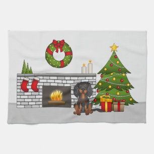 Cavalier King Charles Spaniel in Schwarz und Braun Geschirrtuch
