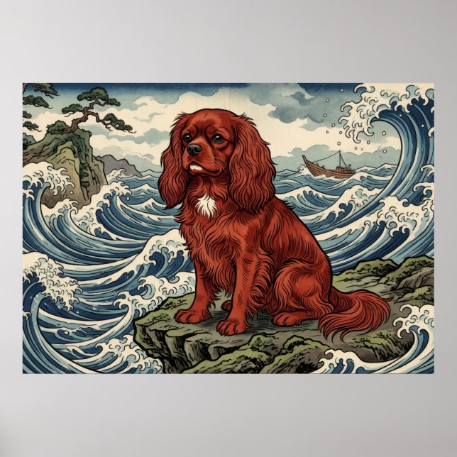 Cavalier King Charles Spaniel Japanische Welle Pos Poster (Vorne)