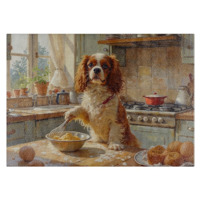 Cavalier King Charles Spaniel Kochen in der Küche Schneidebrett (Vorderseite)