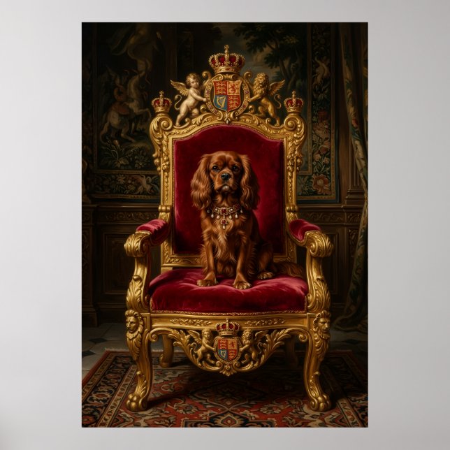 Cavalier King Charles Spaniel Königlicher Thron Kr Poster (Vorne)