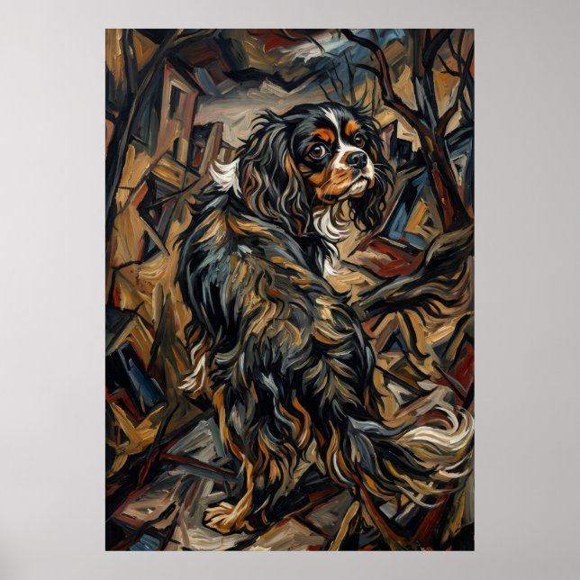 Cavalier King Charles Spaniel Kubistischer Express Poster (Vorne)
