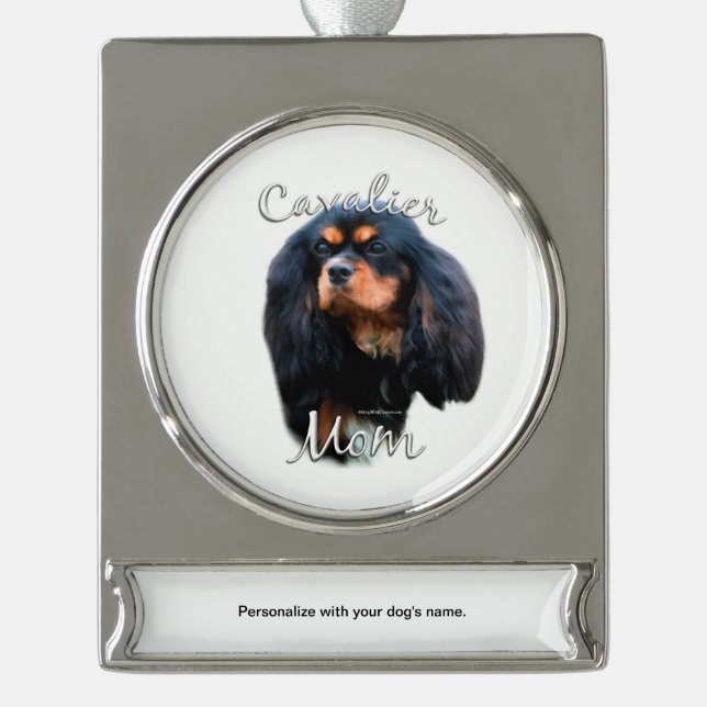 Cavalier King Charles Spaniel Mama 2 Banner-Ornament Silber (Vorderseite)
