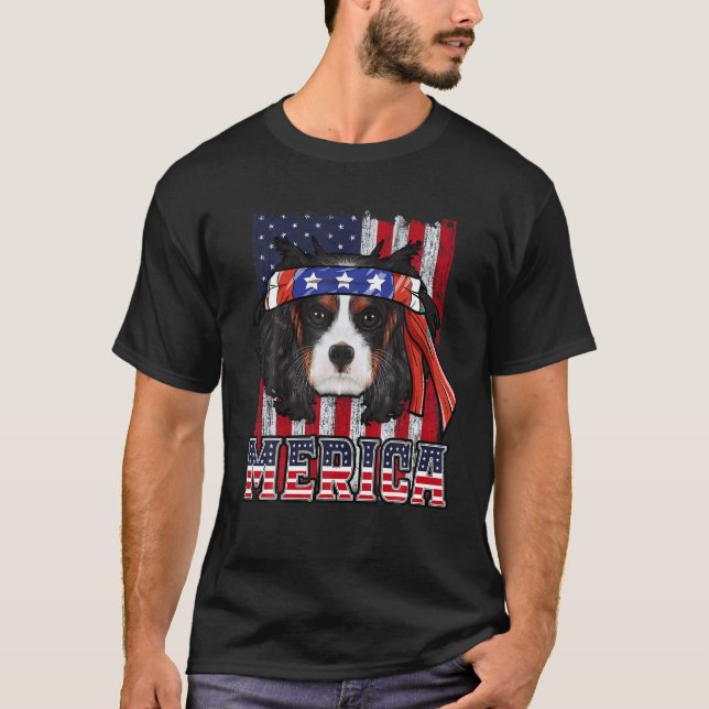 Cavalier King Charles Spaniel Merica 4. Juli D T-Shirt (Vorderseite)