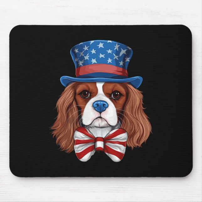 Cavalier King Charles Spaniel mit der US-Flagge In Mousepad (Vorne)
