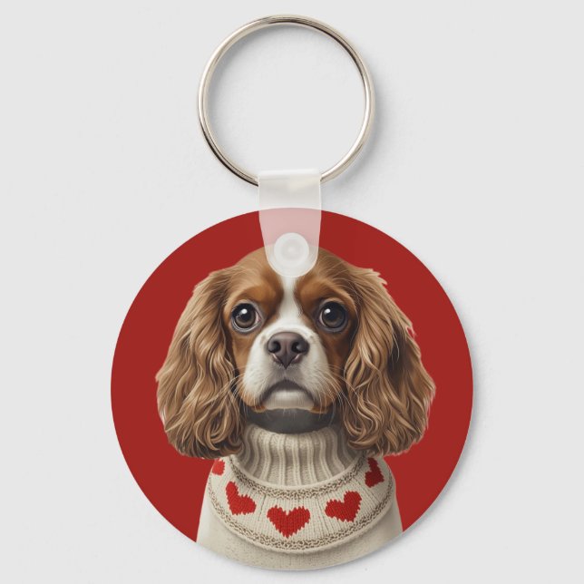 Cavalier King Charles Spaniel mit Herz Liebe Schlüsselanhänger (Vorderseite)