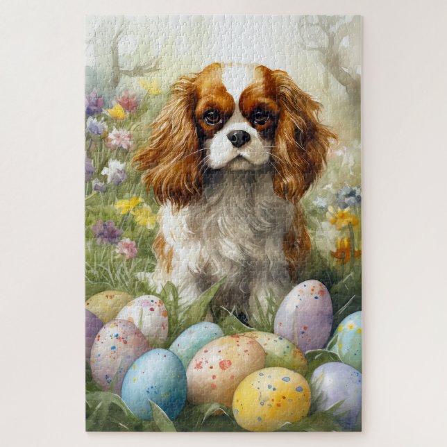 Cavalier King Charles Spaniel mit Ostereiern Puzzle (Vertikal)