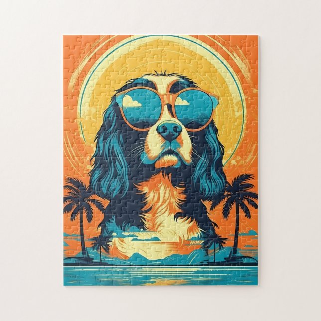 Cavalier King Charles Spaniel mit Sonnenbrille Puzzle (Vertikal)