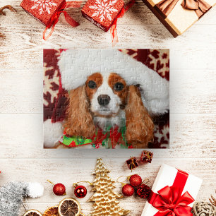 Cavalier King Charles Spaniel mit Weihnachtsmannmü Puzzle