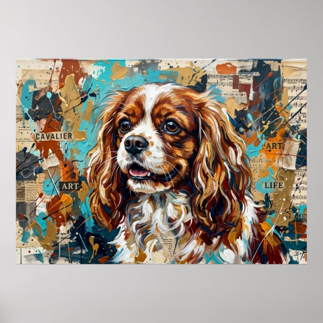 Cavalier King Charles Spaniel Mixed Media Collage  Poster (Vorne)