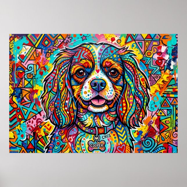 Cavalier King Charles Spaniel Neo-Pop-Volks-Kunst  Poster (Vorne)