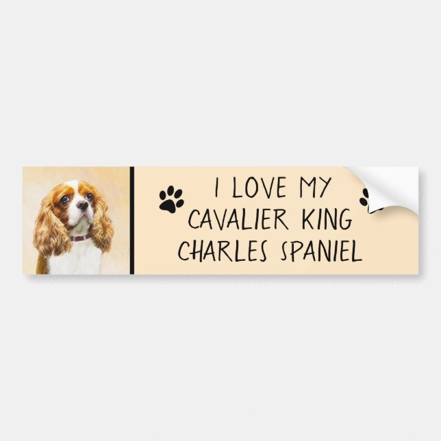 Cavalier King Charles Spaniel Original Malerei Autoaufkleber (Vorne)