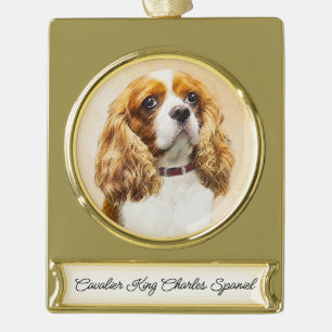 Cavalier King Charles Spaniel Original Malerei Banner-Ornament Gold