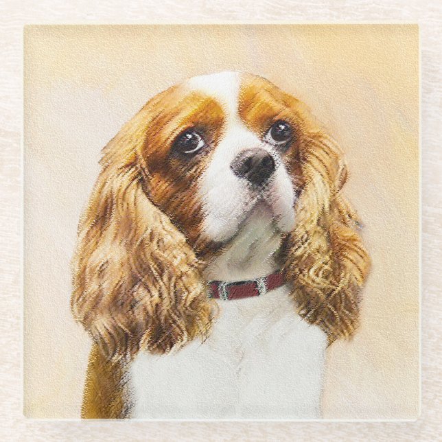 Cavalier King Charles Spaniel Original Malerei Glasuntersetzer (Vorderseite)