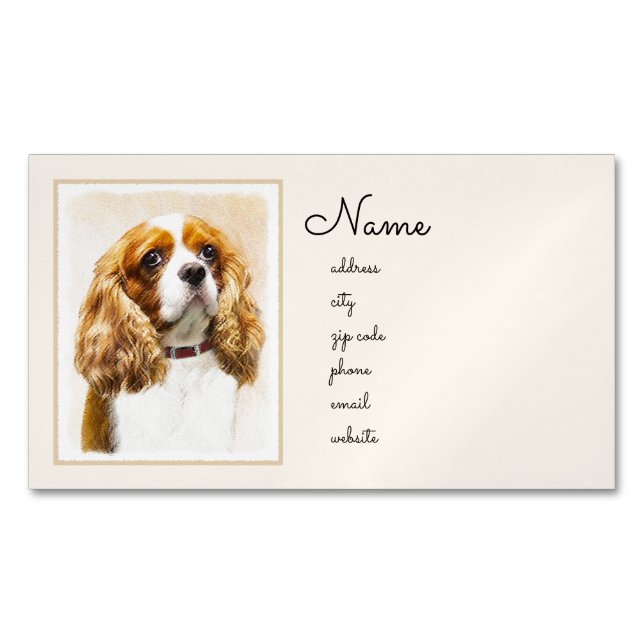 Cavalier King Charles Spaniel Original Malerei Magnetische Visitenkarte (Vorderseite)