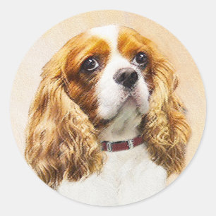 Cavalier King Charles Spaniel Original Malerei Runder Aufkleber