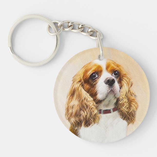 Cavalier King Charles Spaniel Original Malerei Schlüsselanhänger (Vorderseite)