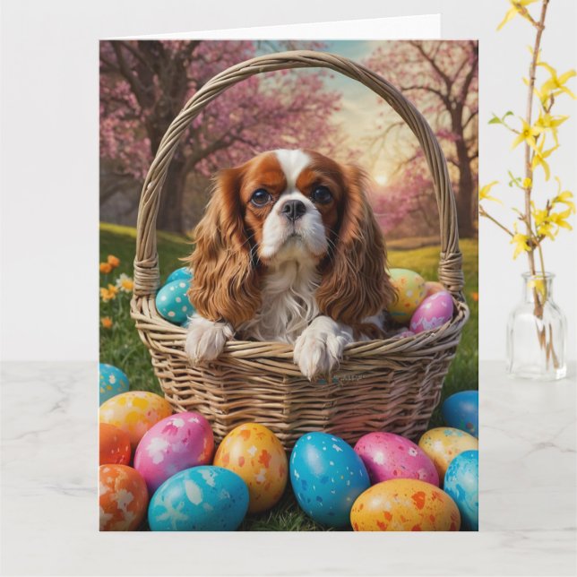 Cavalier King Charles Spaniel OsterEggs Karte (Gelbe Blume)