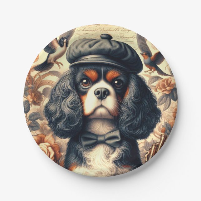 Cavalier King Charles Spaniel Painting Pappteller (Vorderseite)