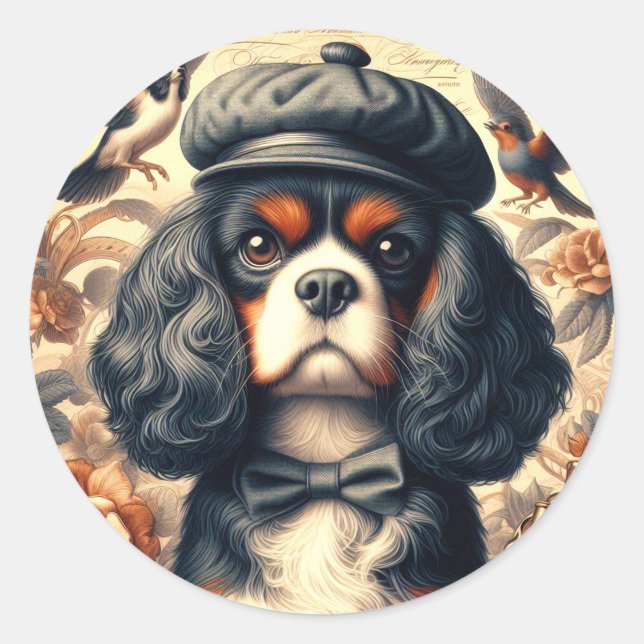 Cavalier King Charles Spaniel Painting Runder Aufkleber (Vorderseite)