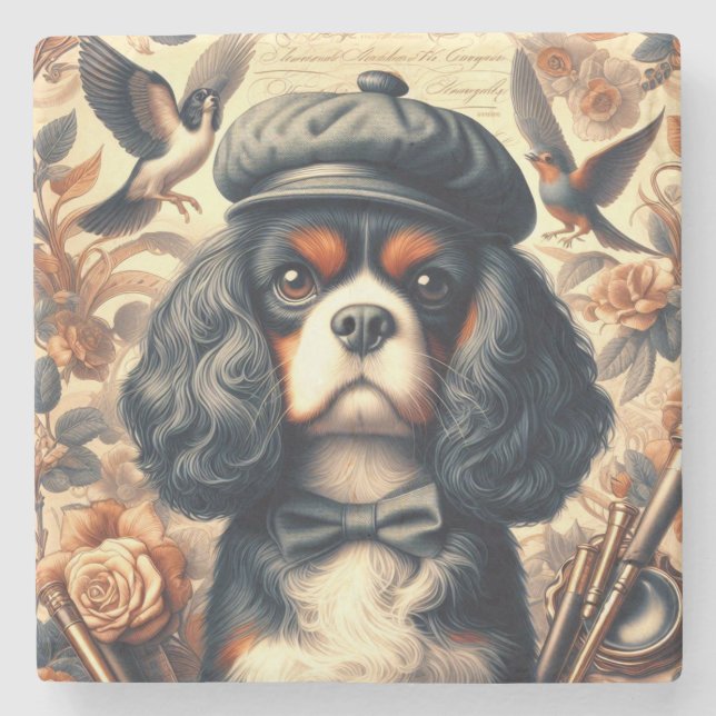 Cavalier King Charles Spaniel Painting Steinuntersetzer (Vorderseite)