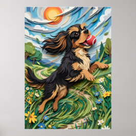 Cavalier King Charles Spaniel Papier Schnitt Kunst Poster