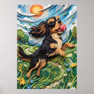Cavalier King Charles Spaniel Papier Schnitt Lands Poster