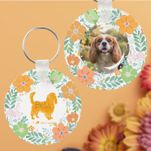 Cavalier King Charles Spaniel Pastell Orange Blume Schlüsselanhänger
