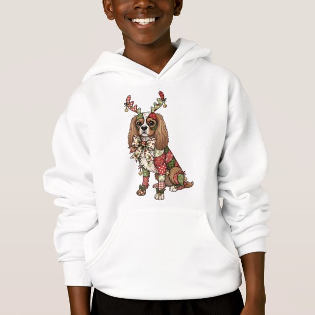Cavalier King Charles Spaniel Patchwork Weihnachts Hoodie (Vorderseite)