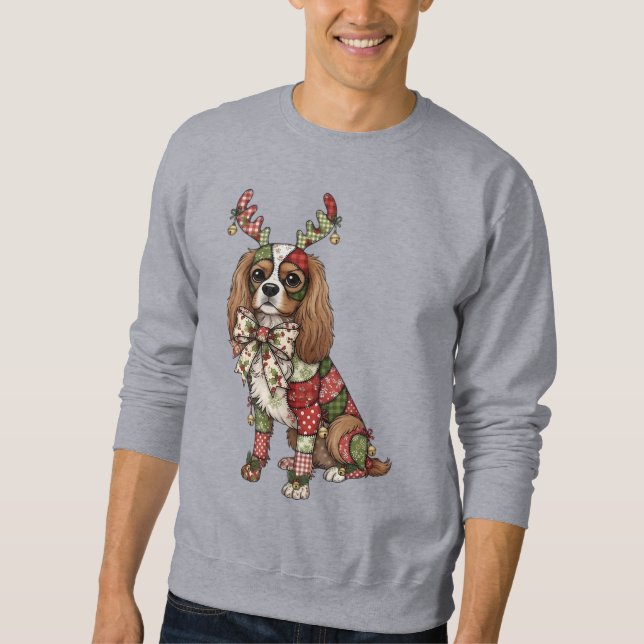 Cavalier King Charles Spaniel Patchwork Weihnachts Sweatshirt (Vorderseite)