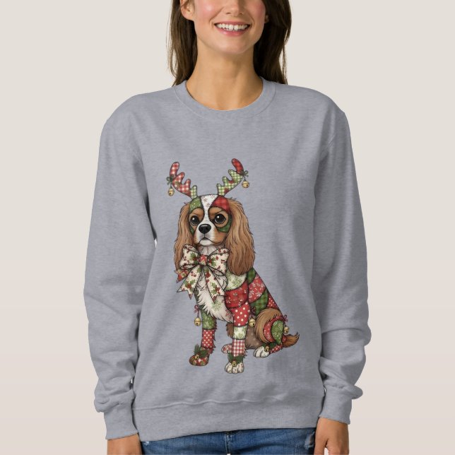 Cavalier King Charles Spaniel Patchwork Weihnachts Sweatshirt (Vorderseite)
