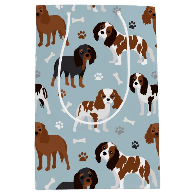 Cavalier King Charles Spaniel Paws and Bones Mittlere Geschenktüte (Vorderseite)