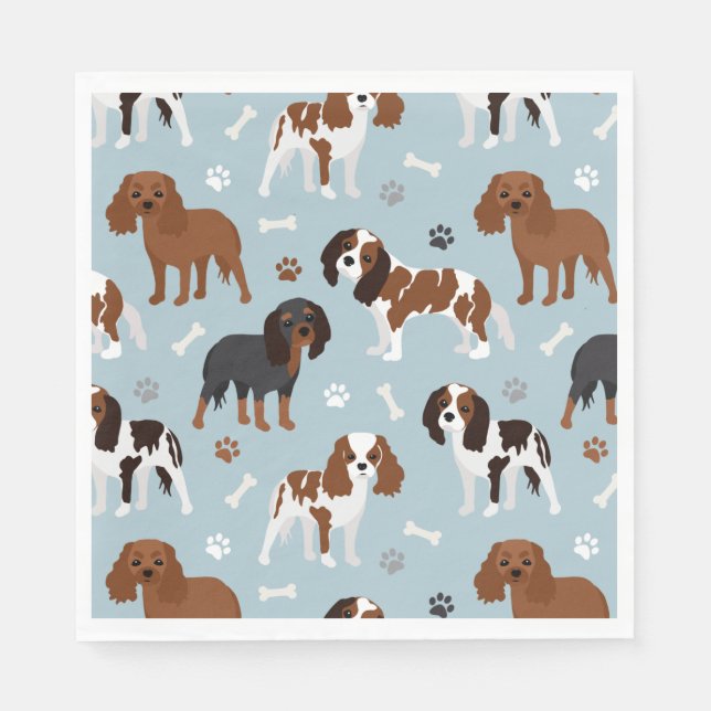 Cavalier King Charles Spaniel Paws and Bones Serviette (Vorderseite)