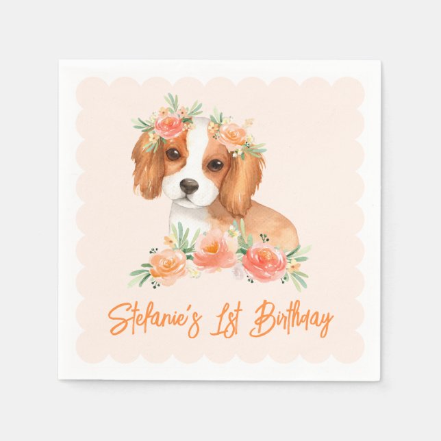 Cavalier King Charles Spaniel Peach Dog Birthday Serviette (Vorderseite)