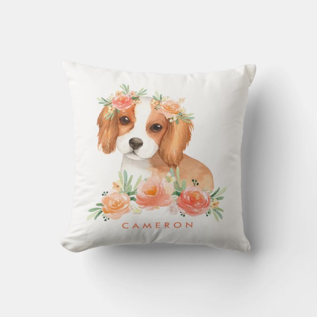 Cavalier King Charles Spaniel Peach Floral Kinderz Kissen (Vorderseite)