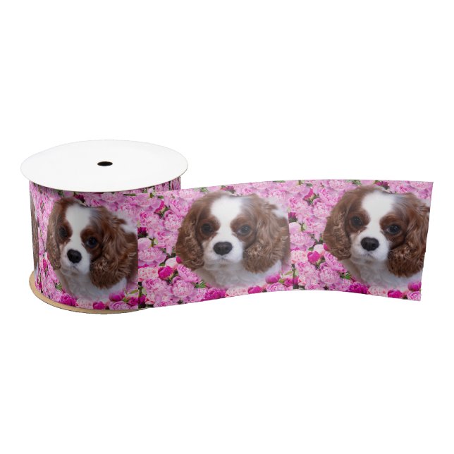 Cavalier King Charles Spaniel Peonies Satinband (Spule)