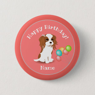 Cavalier King Charles Spaniel Pink Happy Birthday Button