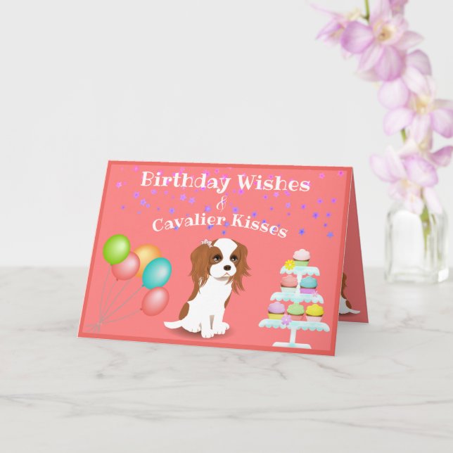 Cavalier King Charles Spaniel Pink Happy Birthday Karte (Orchidee)