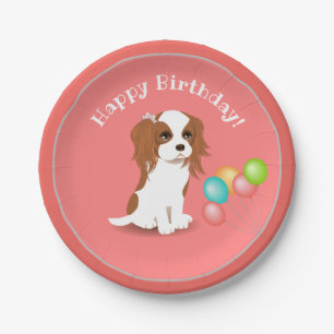 Cavalier King Charles Spaniel Pink Happy Birthday  Pappteller