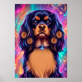 Cavalier King Charles Spaniel psychedelisches Neon Poster