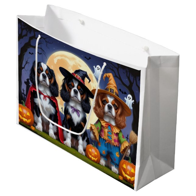 Cavalier King Charles Spaniel Pumpkin Halloween Große Geschenktüte (Vorderseite Schrägansicht)