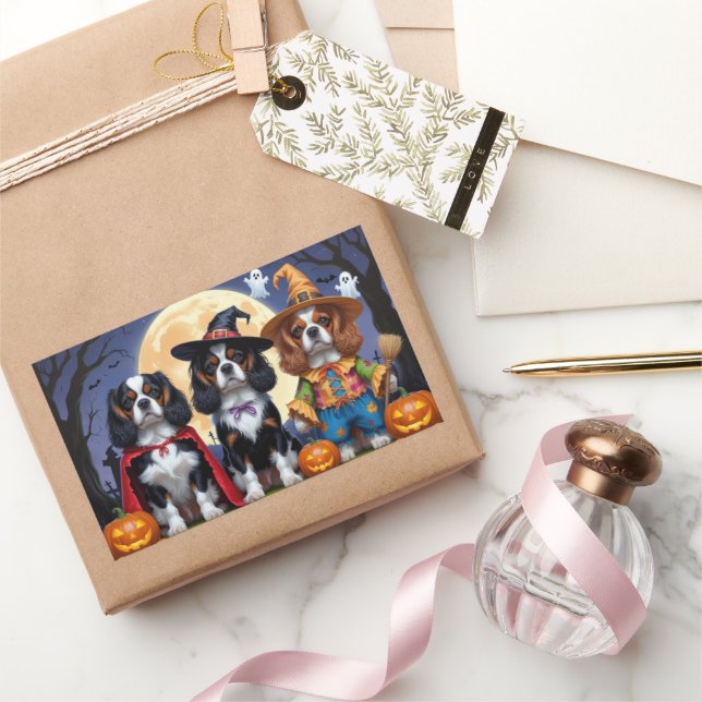 Cavalier King Charles Spaniel Pumpkin Halloween Rechteckiger Aufkleber (Schenken)