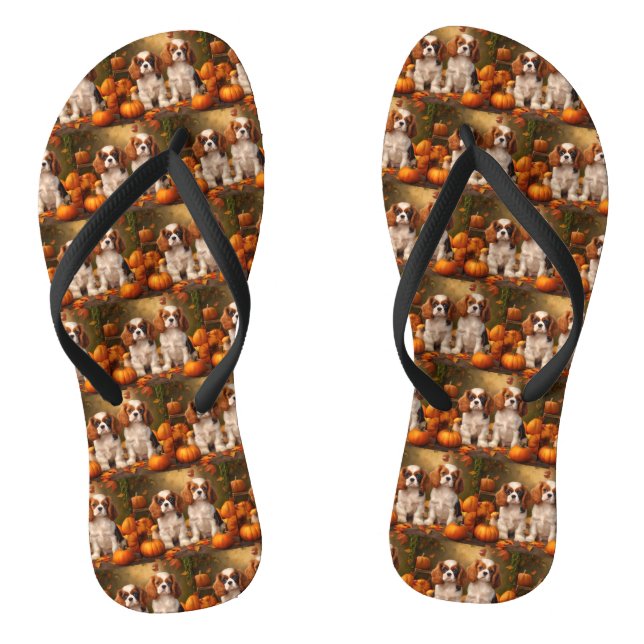 Cavalier King Charles Spaniel Puppy Autumn Pumpkin Flip Flops (Fußbett)