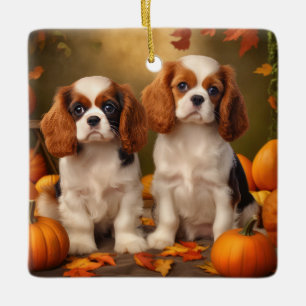 Cavalier King Charles Spaniel Puppy Autumn Pumpkin Keramikornament